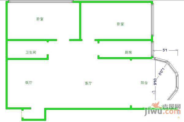 龙祥大厦3室2厅2卫87㎡户型图