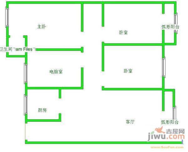 龙祥大厦3室2厅2卫87㎡户型图