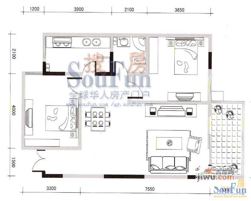 花香上海城3室2厅2卫140.4㎡户型图