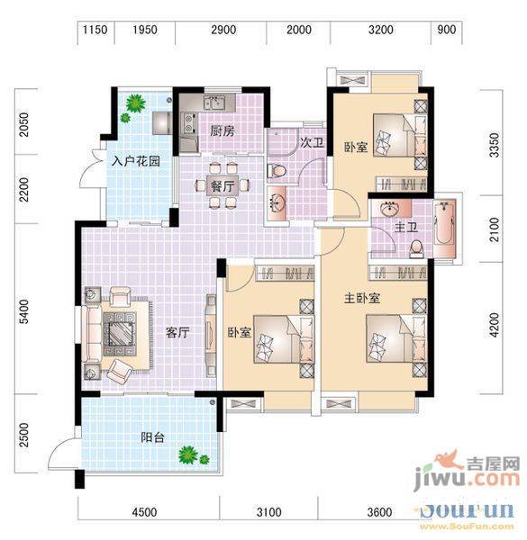 世纪城龙禧苑2室1厅1卫105㎡户型图