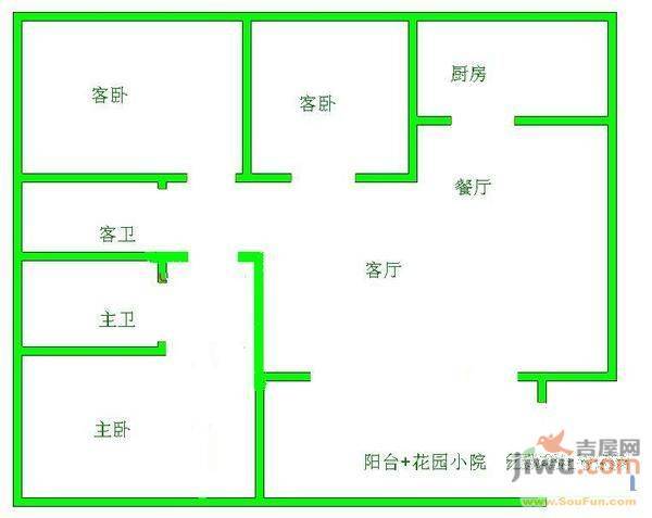 世纪城龙禧苑2室1厅1卫105㎡户型图