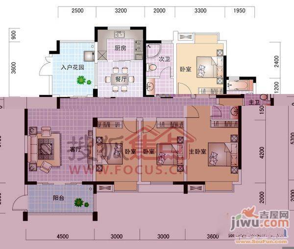 世纪城龙禧苑2室1厅1卫105㎡户型图