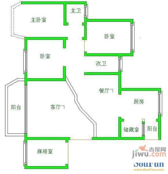 世纪城龙禧苑2室1厅1卫105㎡户型图