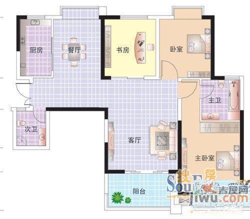 世纪城龙慧苑2室3厅2卫户型图