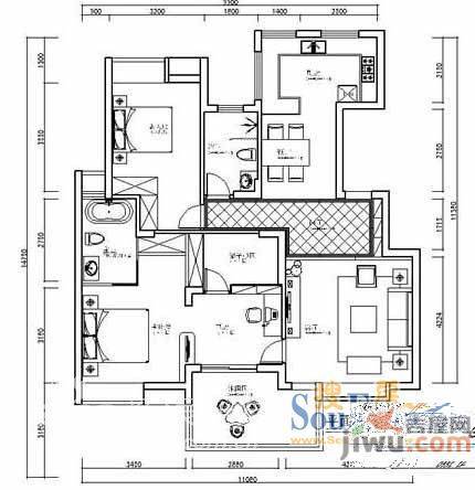 世纪城龙慧苑2室3厅2卫户型图