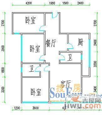 天恒城市花园2室2厅1卫户型图