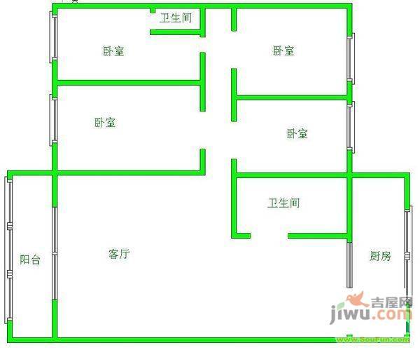 银通山庄鸿禧园3室2厅2卫157㎡户型图