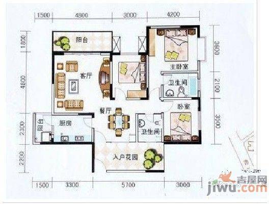 智慧龙城玲珑水榭2室2厅1卫94㎡户型图