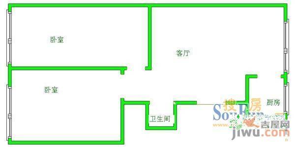 贵州日报社糖果厂宿舍2室2厅1卫户型图