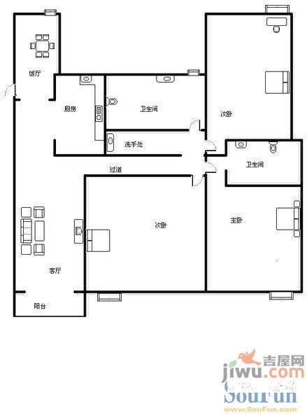 世纪城龙祺苑3室2厅2卫户型图