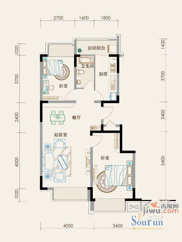 博士花园2室2厅1卫户型图