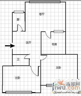 陕西路红边门单位房3室1厅1卫95㎡户型图