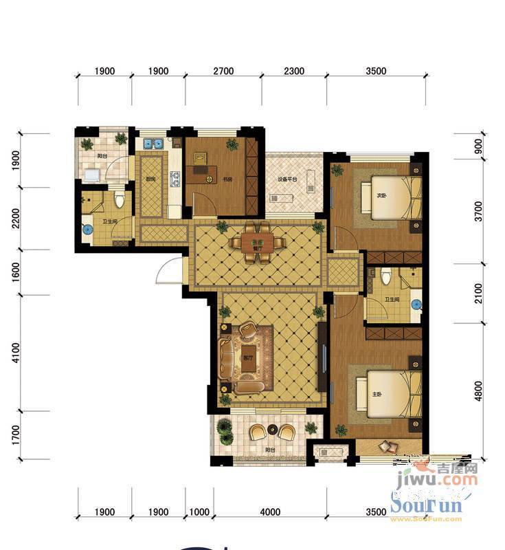 青山紫金楼3室2厅2卫户型图