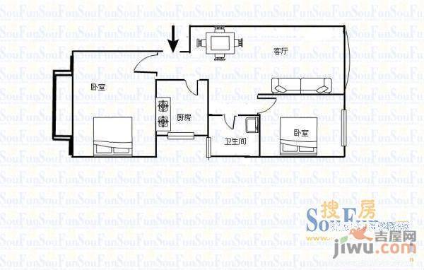 中兴世家鸣泉轩2室1厅1卫户型图