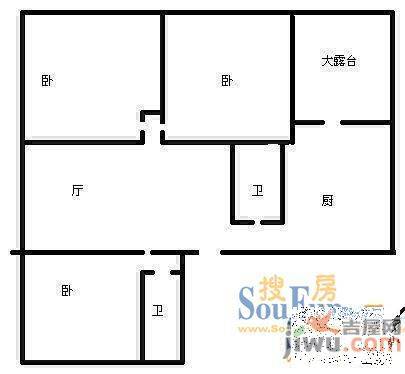 中兴世家鸣泉轩2室1厅1卫户型图