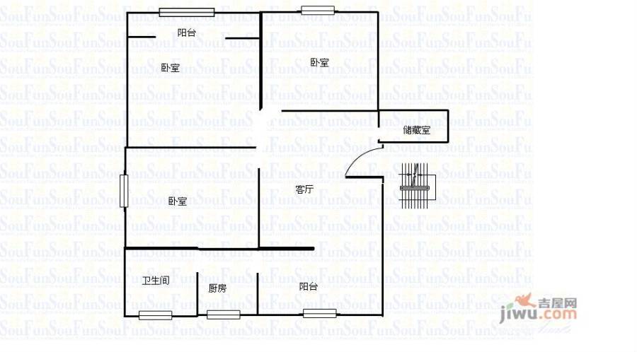 十三中宿舍2室2厅1卫户型图