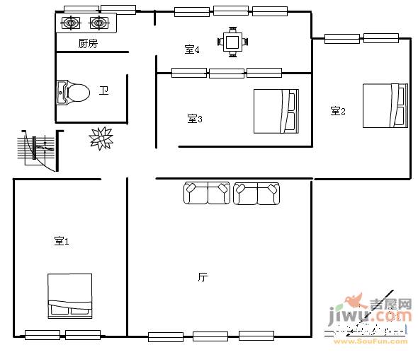 大理小区3室1厅1卫101㎡户型图