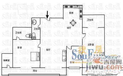 天中大厦3室2厅1卫户型图