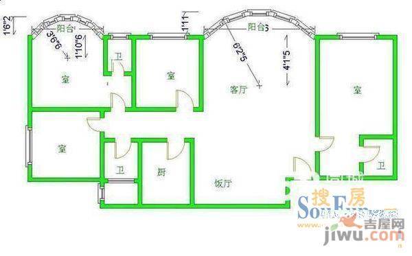 天中大厦3室2厅1卫户型图