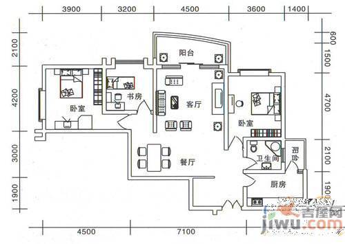 天中大厦3室2厅1卫户型图