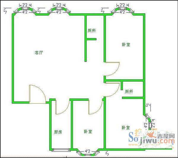 新兴苑2室2厅1卫65㎡户型图