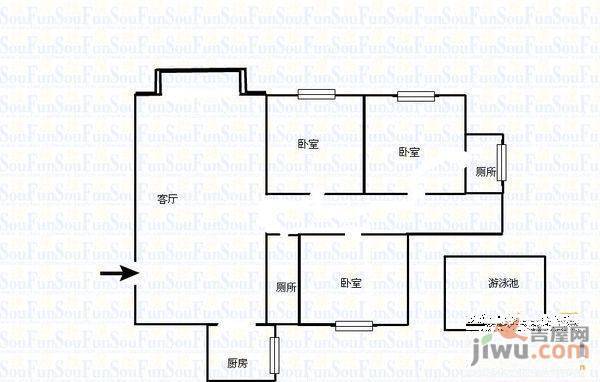 鸿基景苑3室2厅2卫142㎡户型图