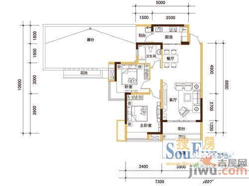 黔灵湖滨苑2室2厅1卫户型图