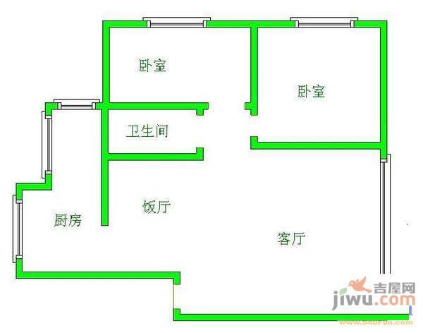 新云小区2室2厅1卫76㎡户型图