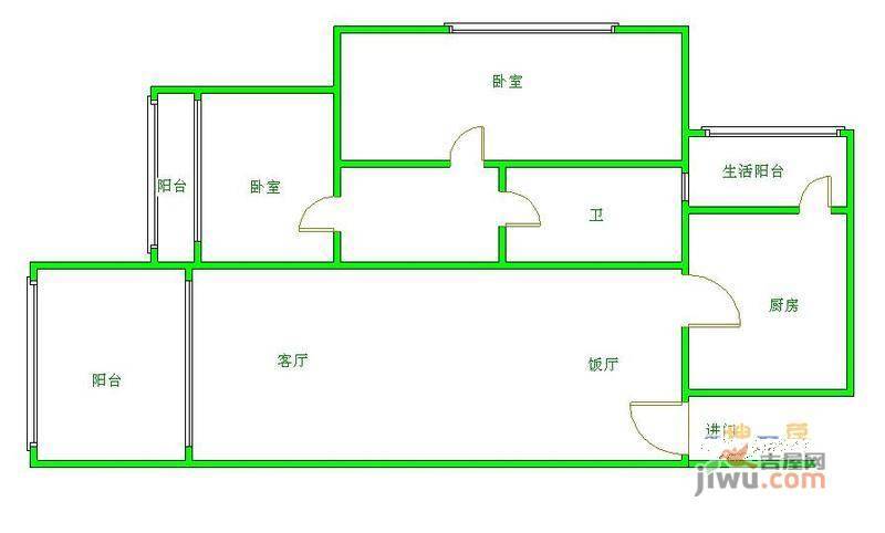 营盘小区2室1厅1卫58㎡户型图