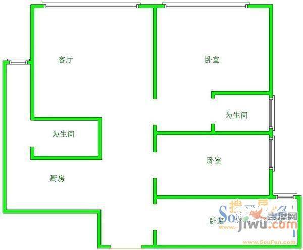 营盘小区2室1厅1卫58㎡户型图