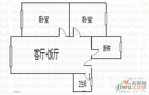 永诚明彩居2室1厅1卫70㎡户型图