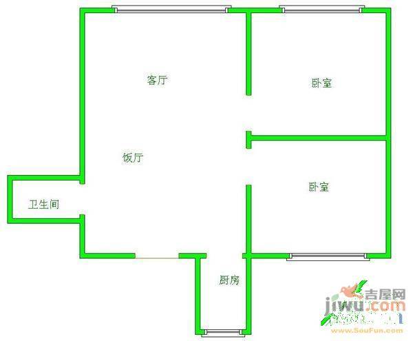 永诚明彩居2室1厅1卫70㎡户型图