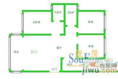 麒龙城市花园3室2厅1卫户型图