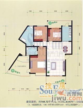 麒龙城市花园3室2厅1卫户型图