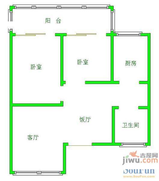 家和花园3室2厅1卫95㎡户型图