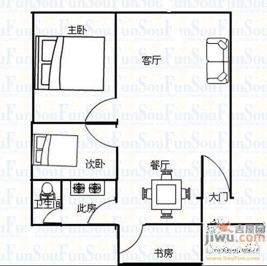 家和花园3室2厅1卫95㎡户型图