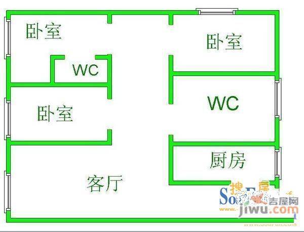 贵州科技大厦2室1厅1卫户型图