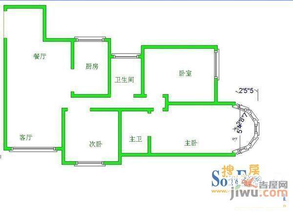 贵州科技大厦2室1厅1卫户型图