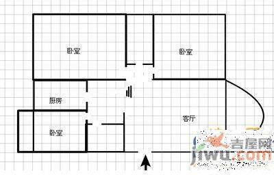 君子巷小区3室1厅1卫92㎡户型图