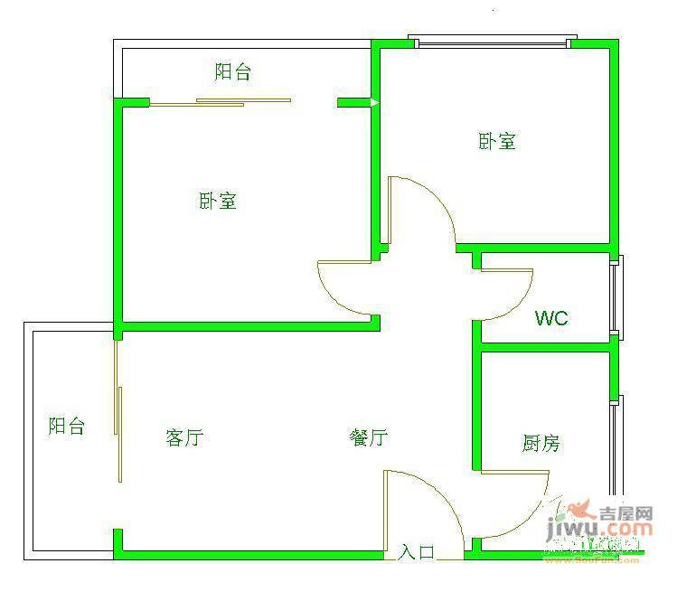 金达花园2室1厅1卫户型图