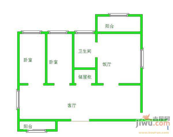 永红小区2室1厅1卫61㎡户型图