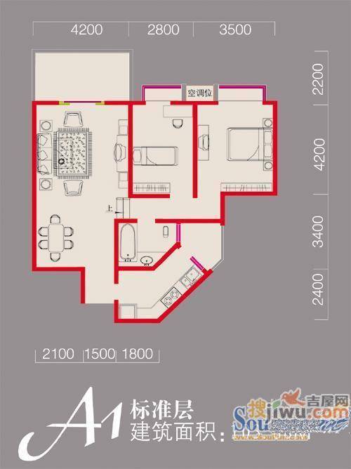 商房高第3室2厅1卫户型图