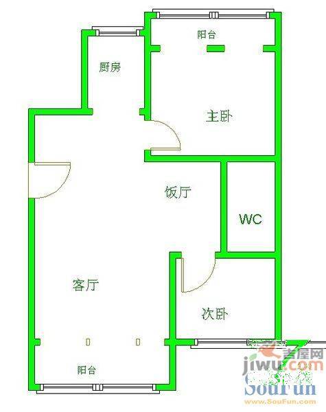 大营坡汪家湾2室1厅1卫65㎡户型图