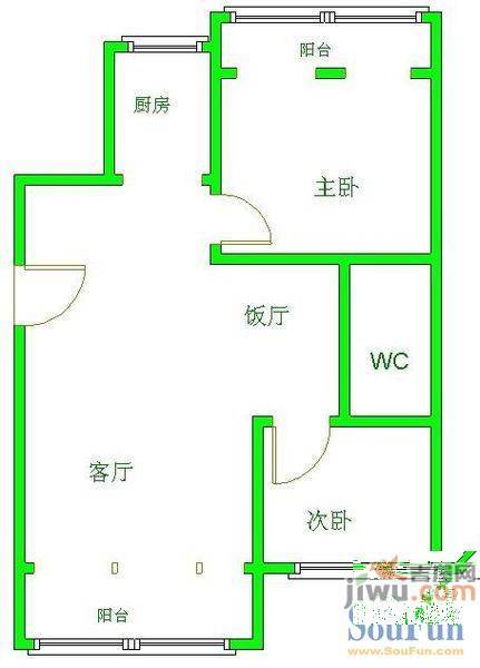 大营坡汪家湾2室1厅1卫65㎡户型图