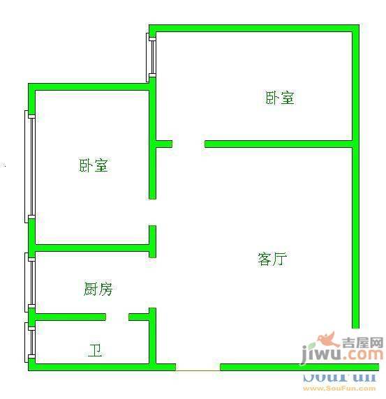 延安小区2室1厅1卫52㎡户型图