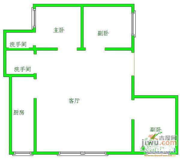 书香门第2室1厅1卫75㎡户型图