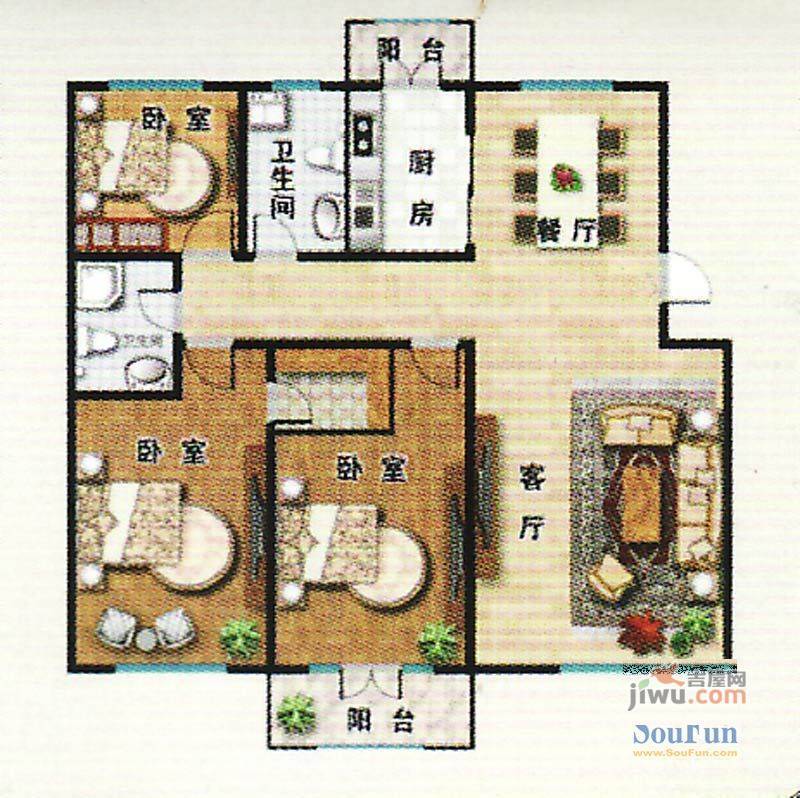 天虹花园3室2厅1卫户型图