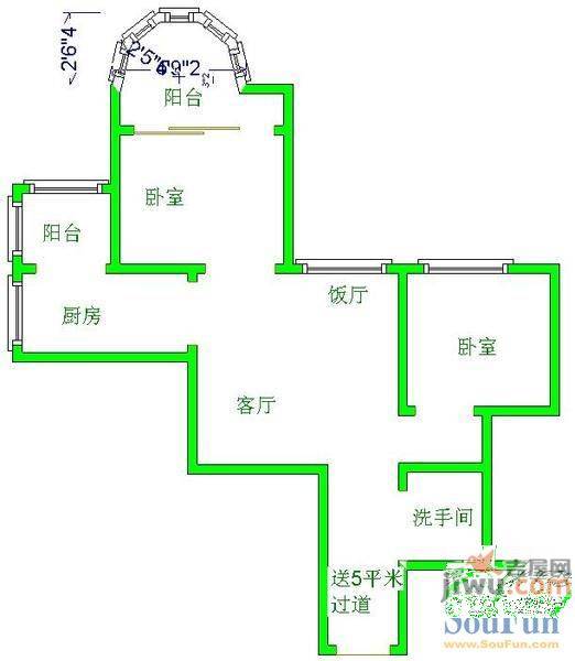 虎门巷小区2室1厅1卫52㎡户型图