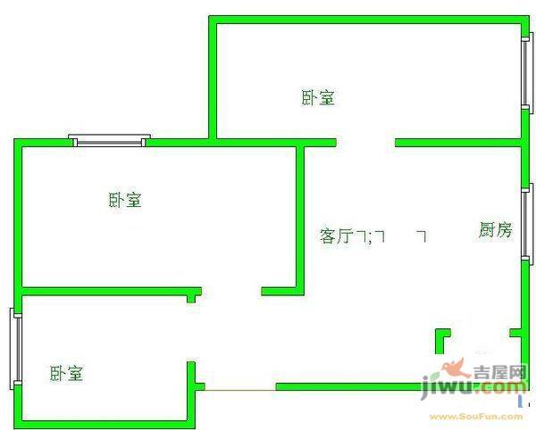 麒龙花园3室2厅2卫103㎡户型图