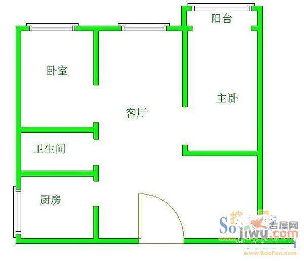 贵阳中医学院教师宿舍2室1厅1卫户型图